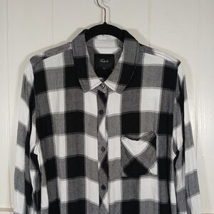 Rails Hunter Button Up Flannel Shirt Buffalo Check Women's Large Ebony Ivory LS